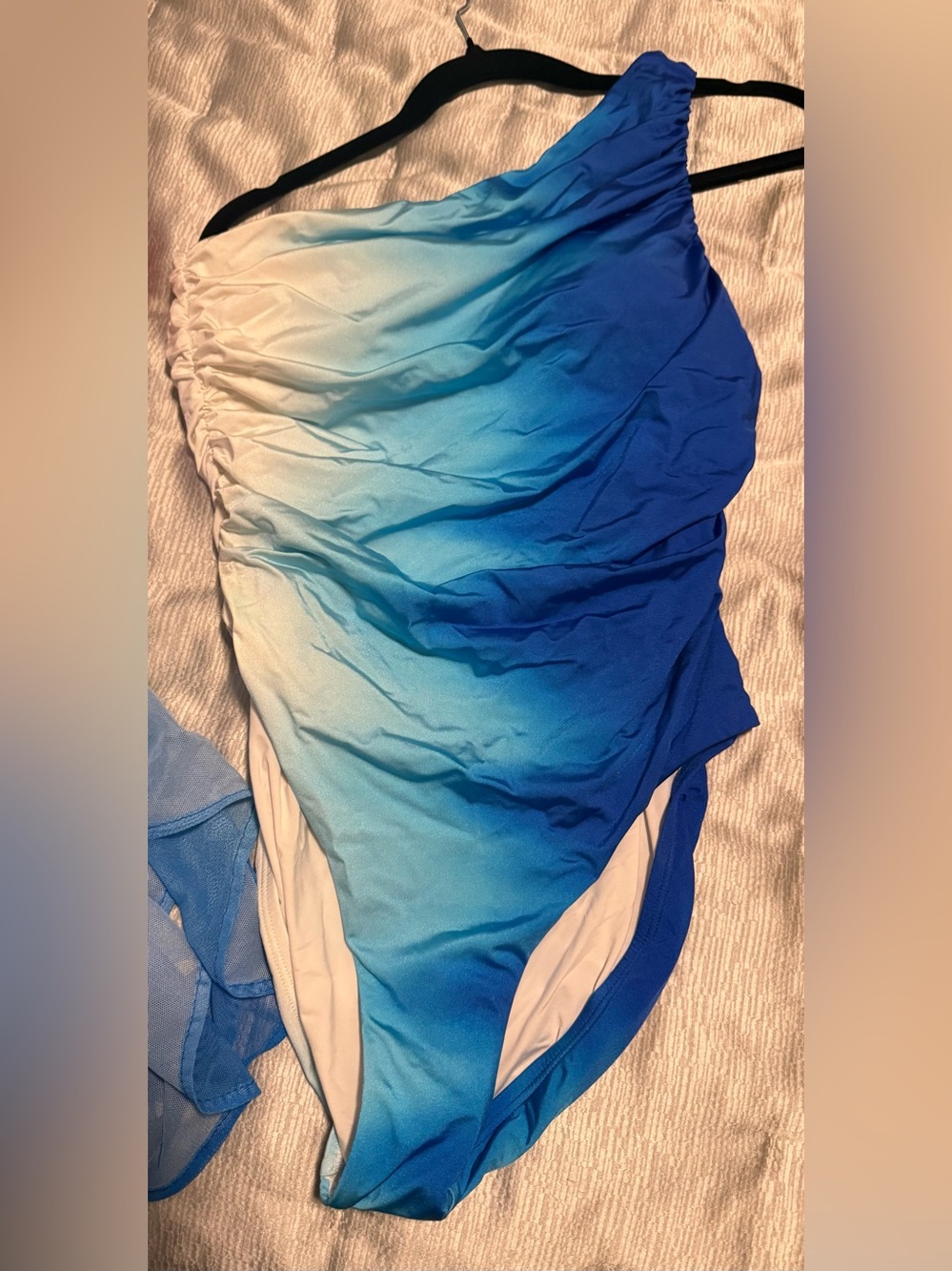 Women's Ombre Blue One-Shoulder Swim Bodysuit with beautiful matching sarong.